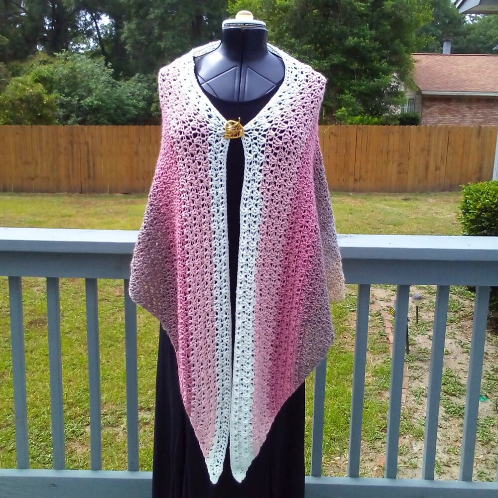 Handed Crafted Double Wrap Shawl, Color Multi Tan, White, Pink, One Size fit mos